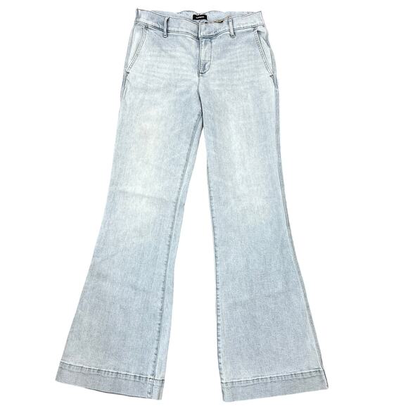 Express 70s Flare Jeans Women's 8R Light Wash Denim Trouser Hippie Boho Stretch - Picture 1 of 11